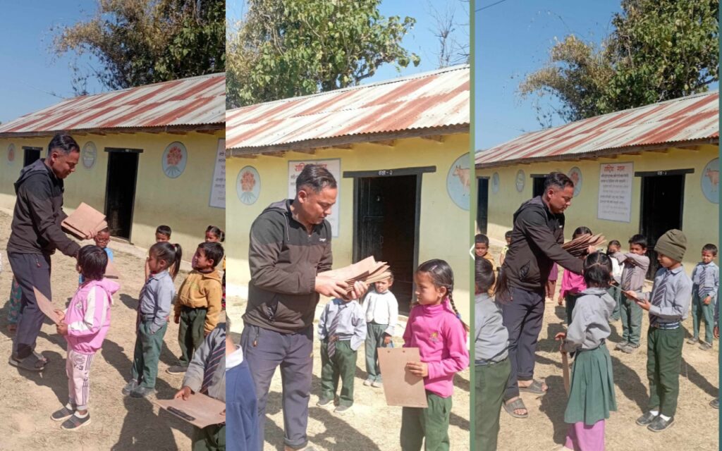 समाजसेवी केसी द्वारा विद्यालयमा परीक्षा सामाग्री वितरण